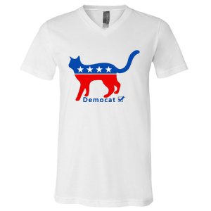 Vote Cat Democrat Liberal Cat Lover Biden Harris 2024 V-Neck T-Shirt