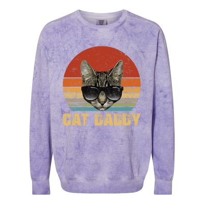 Vintage Cat Daddy Funny Cat Lover Gift Cat Dad Fathers Colorblast Crewneck Sweatshirt