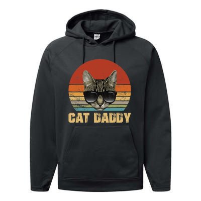 Vintage Cat Daddy Funny Cat Lover Gift Cat Dad Fathers Performance Fleece Hoodie