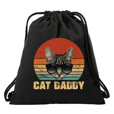 Vintage Cat Daddy Funny Cat Lover Gift Cat Dad Fathers Drawstring Bag