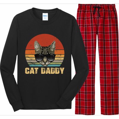 Vintage Cat Daddy Funny Cat Lover Gift Cat Dad Fathers Long Sleeve Pajama Set