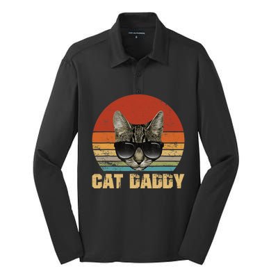 Vintage Cat Daddy Funny Cat Lover Gift Cat Dad Fathers Silk Touch Performance Long Sleeve Polo