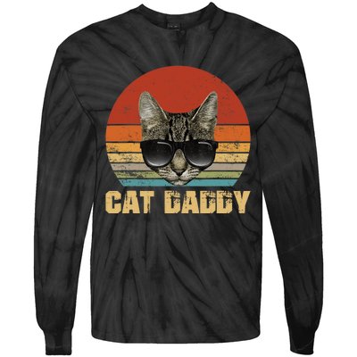 Vintage Cat Daddy Funny Cat Lover Gift Cat Dad Fathers Tie-Dye Long Sleeve Shirt