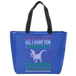 Velociraptor Christmas Dinosaur Ugly Christmas Sweater Style Funny Gift Zip Tote Bag