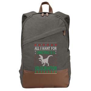 Velociraptor Christmas Dinosaur Ugly Christmas Sweater Style Funny Gift Cotton Canvas Backpack