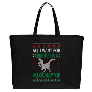 Velociraptor Christmas Dinosaur Ugly Christmas Sweater Style Funny Gift Cotton Canvas Jumbo Tote