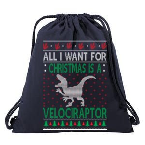 Velociraptor Christmas Dinosaur Ugly Christmas Sweater Style Funny Gift Drawstring Bag