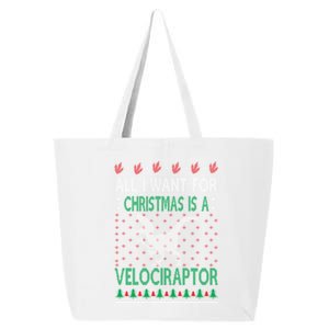 Velociraptor Christmas Dinosaur Ugly Christmas Sweater Style Funny Gift 25L Jumbo Tote