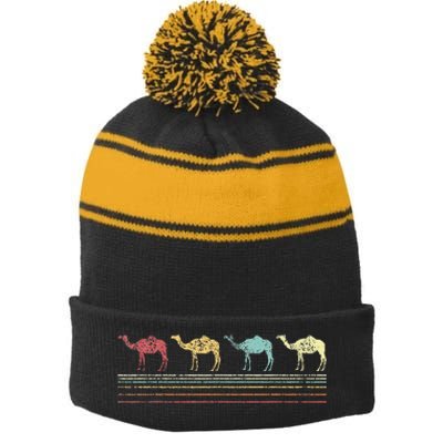 Vintage Camel Enthusiast Retro Design Stripe Pom Pom Beanie