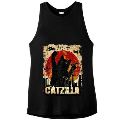 Vintage Catzilla Funny Kitten and Cat  Ladies PosiCharge Tri-Blend Wicking Tank