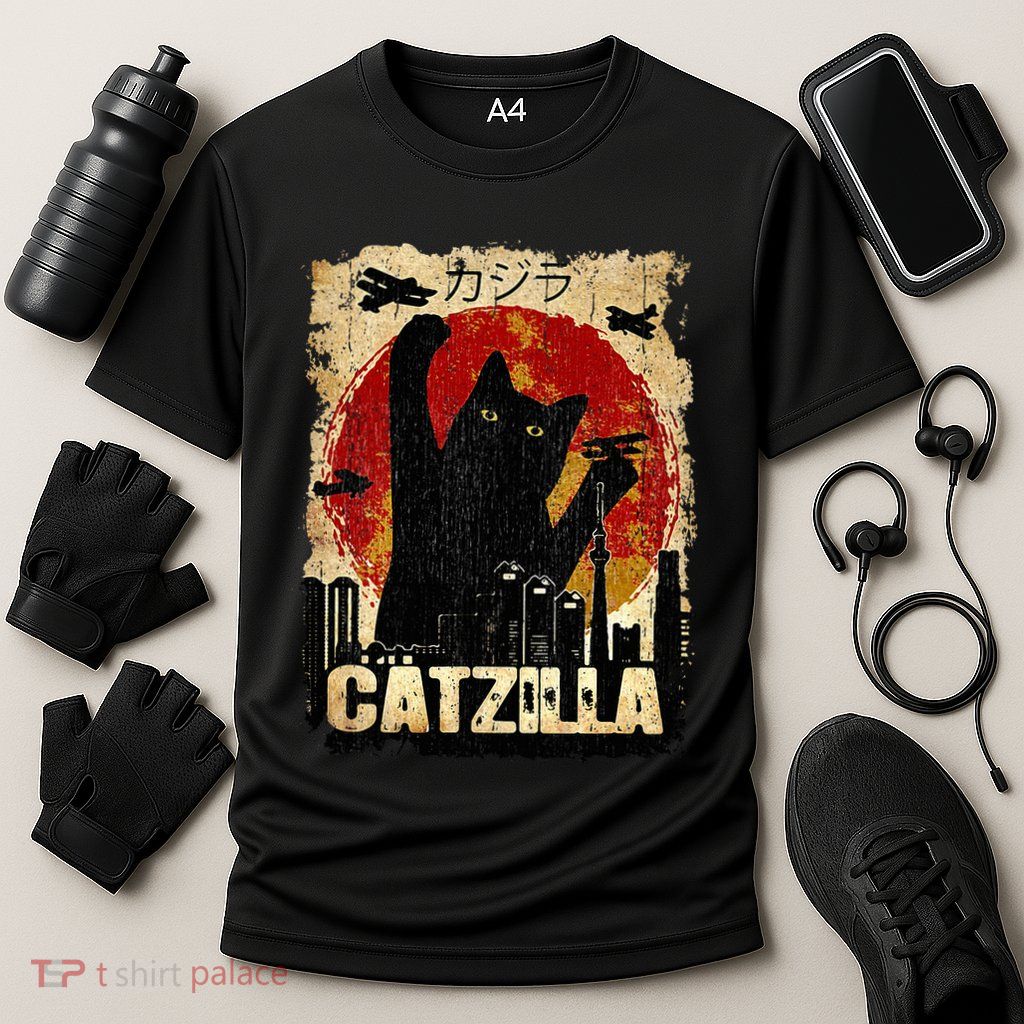 Vintage Catzilla Funny Kitten and Cat  Performance Shirt