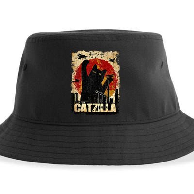 Vintage Catzilla Funny Kitten and Cat  Sustainable Bucket Hat