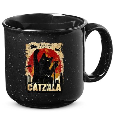 Vintage Catzilla Funny Kitten and Cat  15oz Campfire Ceramic Mug