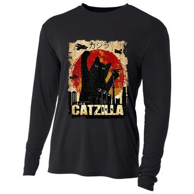 Vintage Catzilla Funny Kitten and Cat  Cooling Performance Long Sleeve Crew