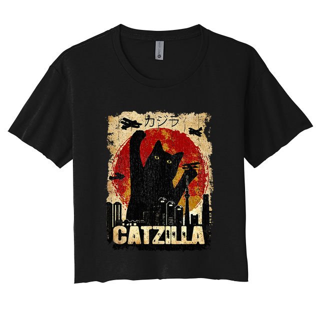 Vintage Catzilla Funny Kitten and Cat  Crop Top