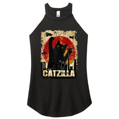 Vintage Catzilla Funny Kitten and Cat  Women's Perfect Tri Rocker Tank