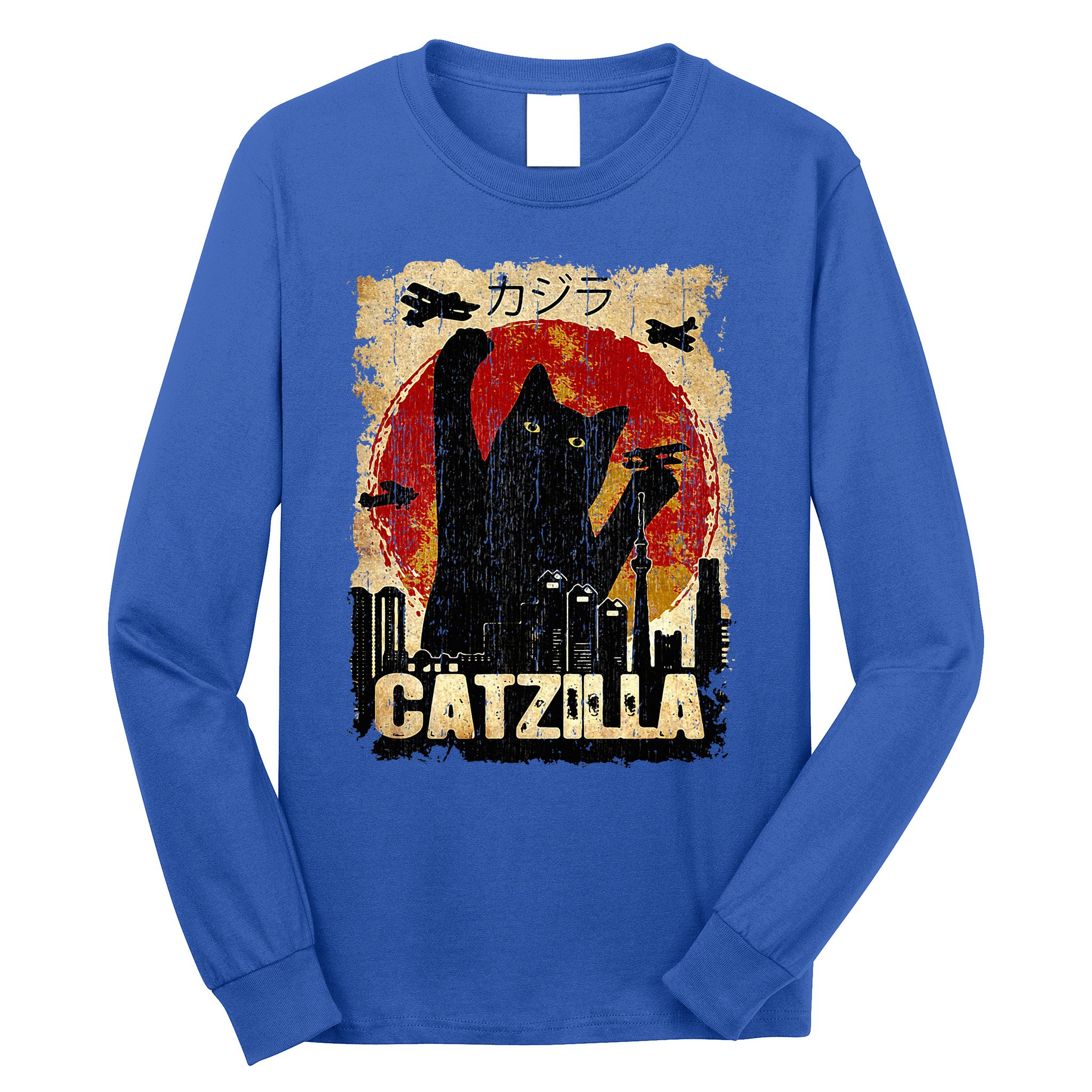 Vintage Catzilla Funny Kitten and Cat  Long Sleeve Shirt