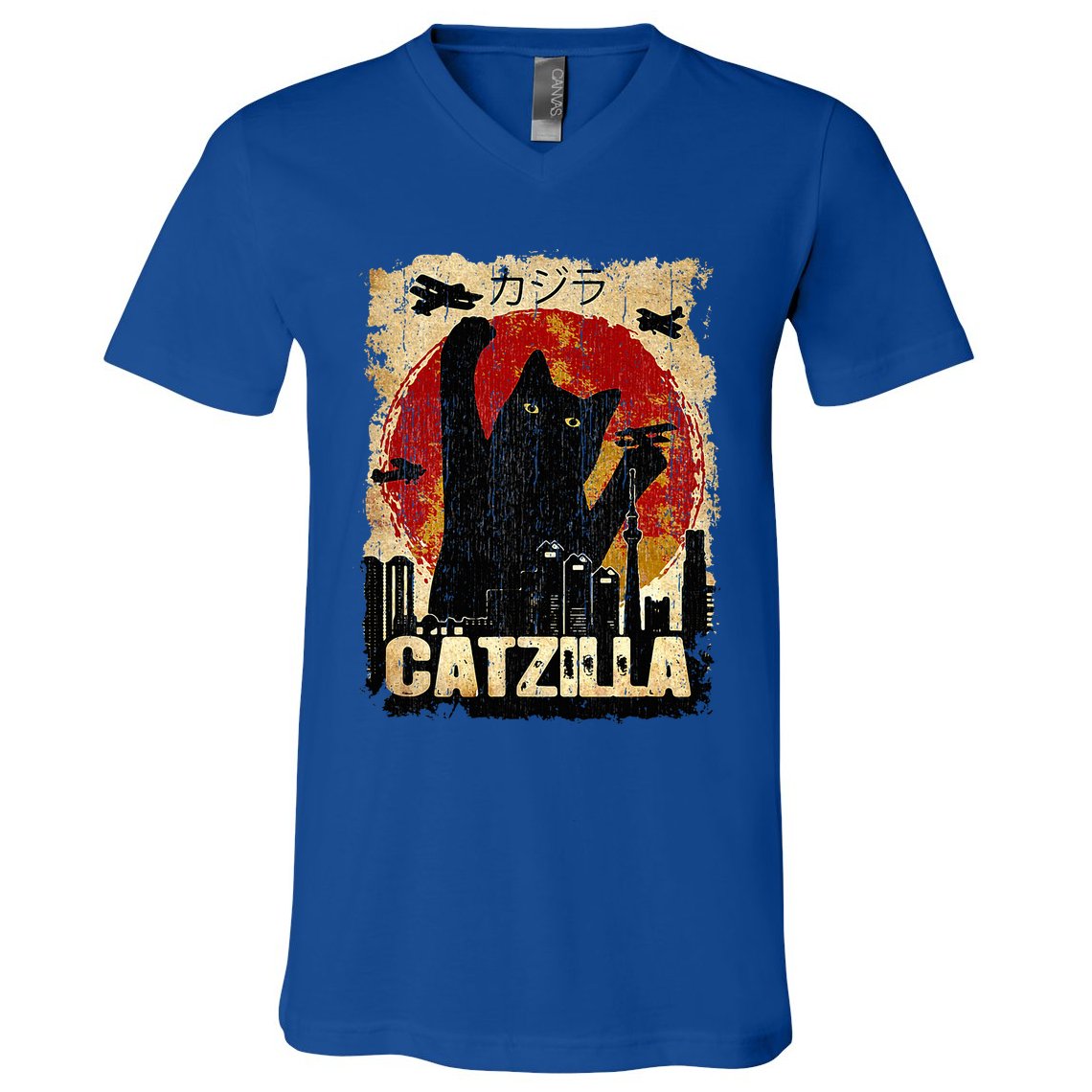Vintage Catzilla Funny Kitten and Cat  V-Neck T-Shirt