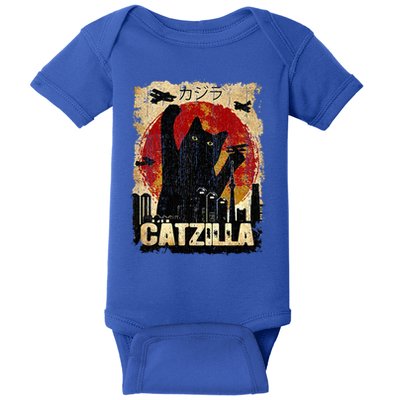 Vintage Catzilla Funny Kitten and Cat  Baby Bodysuit