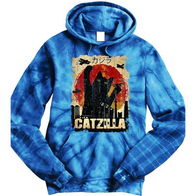 Vintage Catzilla Funny Kitten and Cat  Tie Dye Hoodie