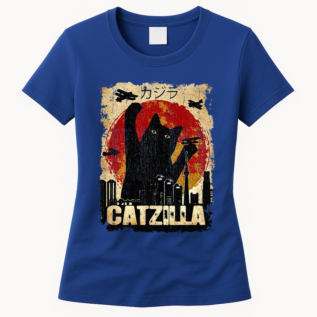Vintage Catzilla Funny Kitten and Cat  Womens T-Shirt
