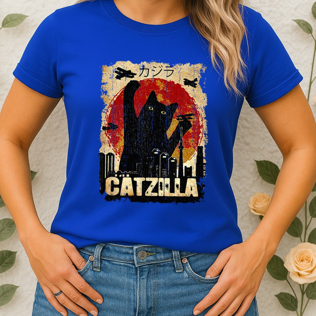 Vintage Catzilla Funny Kitten and Cat  Womens T-Shirt