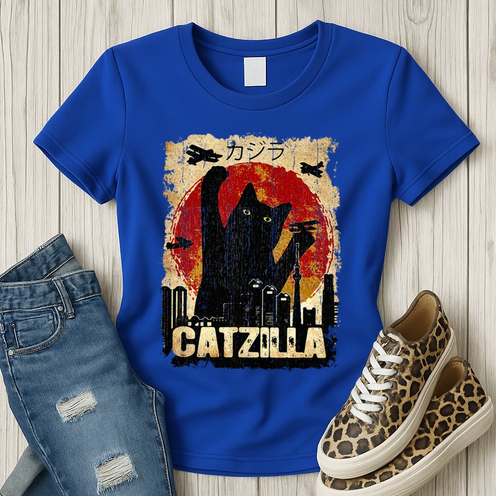 Vintage Catzilla Funny Kitten and Cat  Womens T-Shirt
