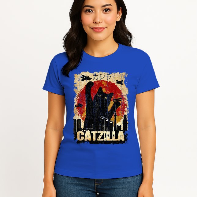 Vintage Catzilla Funny Kitten and Cat  Womens T-Shirt