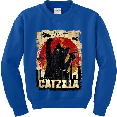 Vintage Catzilla Funny Kitten and Cat  Kids Sweatshirt