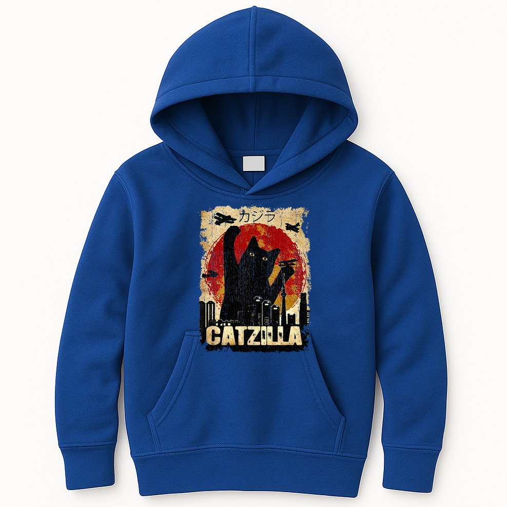 Vintage Catzilla Funny Kitten and Cat  Kids Hoodie