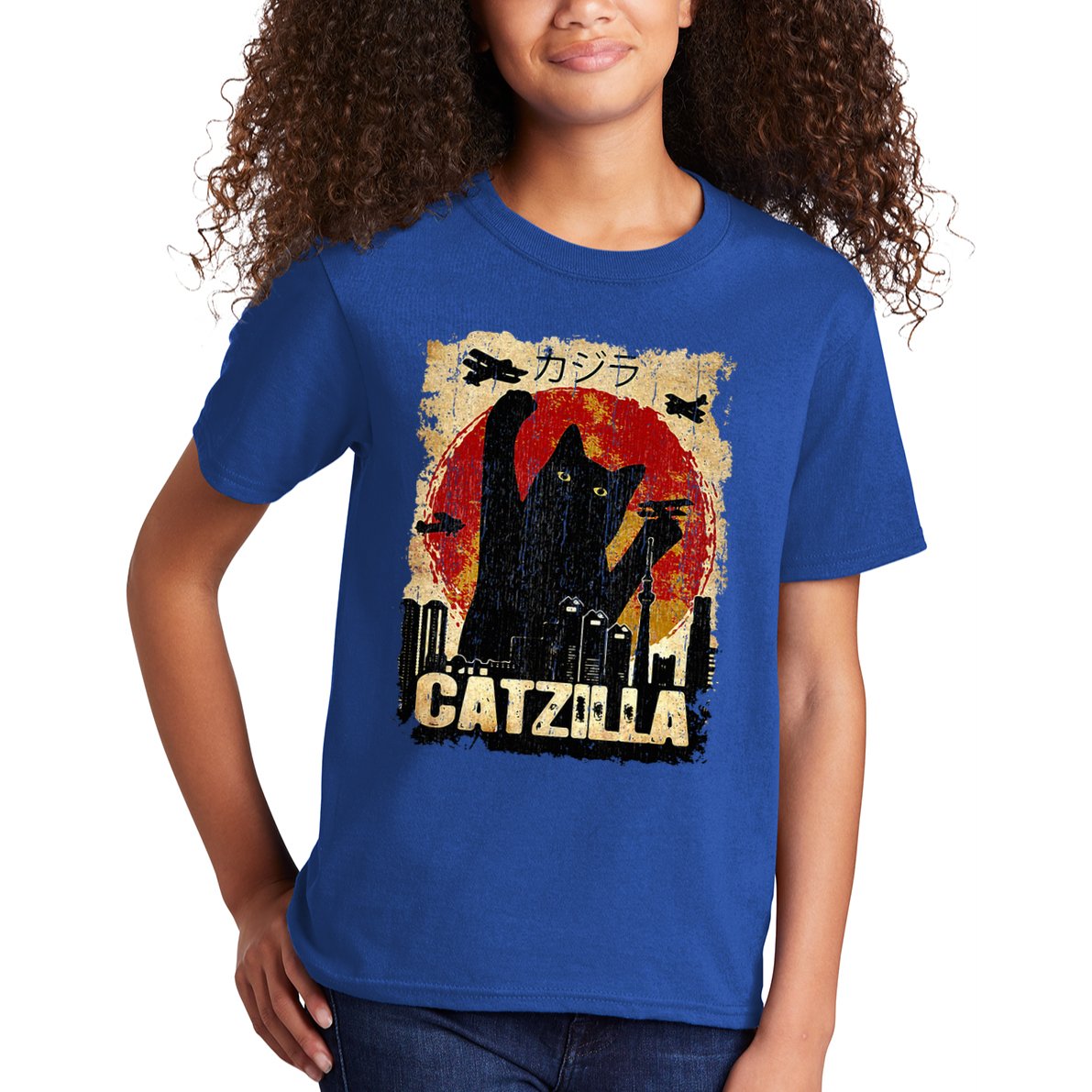 Vintage Catzilla Funny Kitten and Cat  Kids T-Shirt
