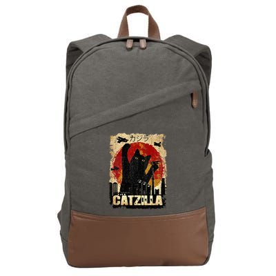Vintage Catzilla Funny Kitten and Cat  Cotton Canvas Backpack