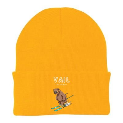 Vail Colorado Funny Ski Grizzly Bear Gift Knit Cap Winter Beanie