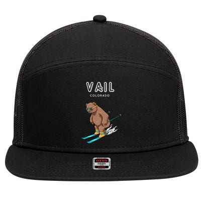 Vail Colorado Funny Ski Grizzly Bear Gift 7 Panel Mesh Trucker Snapback Hat