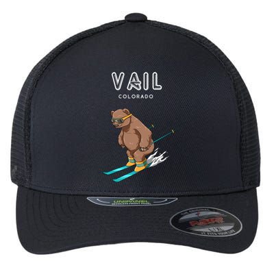 Vail Colorado Funny Ski Grizzly Bear Gift Flexfit Unipanel Trucker Cap