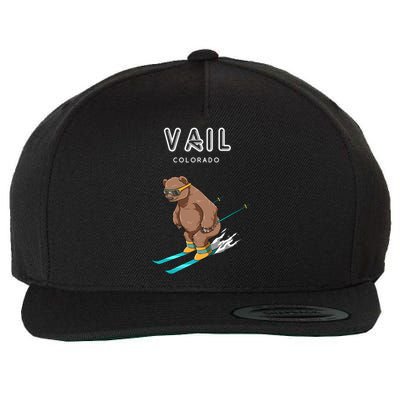 Vail Colorado Funny Ski Grizzly Bear Gift Wool Snapback Cap