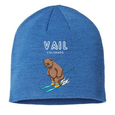 Vail Colorado Funny Ski Grizzly Bear Gift Sustainable Beanie