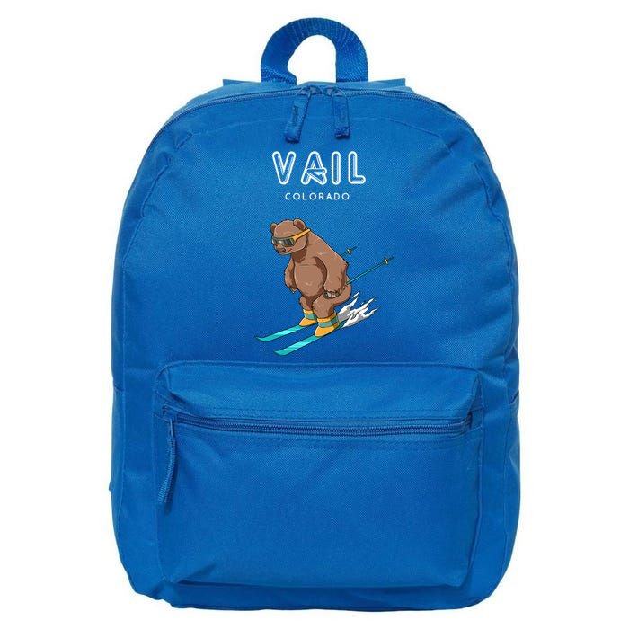 Vail Colorado Funny Ski Grizzly Bear Gift 16 in Basic Backpack