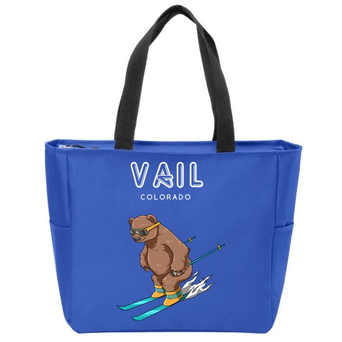 Vail Colorado Funny Ski Grizzly Bear Gift Zip Tote Bag