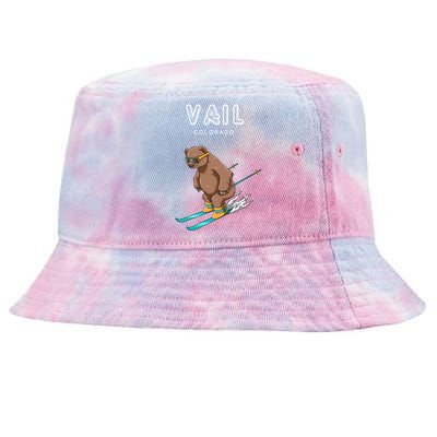 Vail Colorado Funny Ski Grizzly Bear Gift Tie-Dyed Bucket Hat