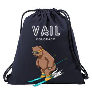 Vail Colorado Funny Ski Grizzly Bear Gift Drawstring Bag