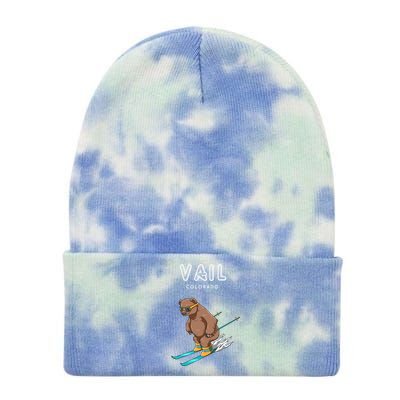 Vail Colorado Funny Ski Grizzly Bear Gift Tie Dye 12in Knit Beanie