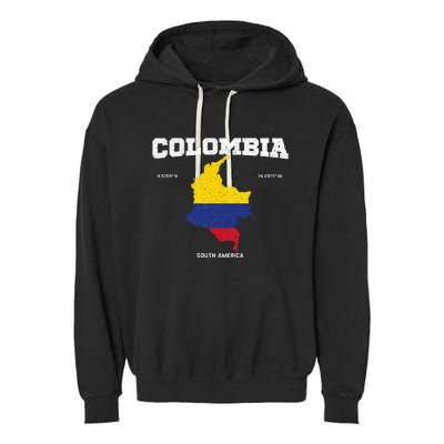 Vintage Colombian Flag Colombia Coordinates Garment-Dyed Fleece Hoodie