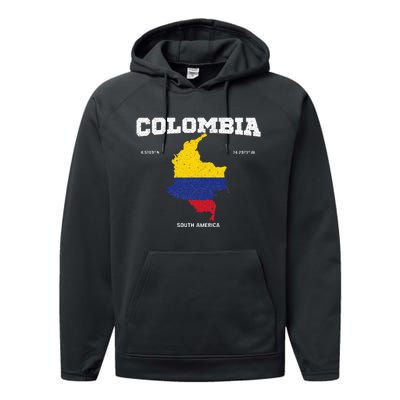 Vintage Colombian Flag Colombia Coordinates Performance Fleece Hoodie