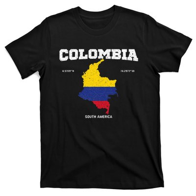 Vintage Colombian Flag Colombia Coordinates T-Shirt