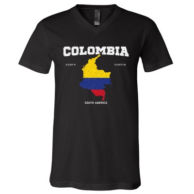 Vintage Colombian Flag Colombia Coordinates V-Neck T-Shirt