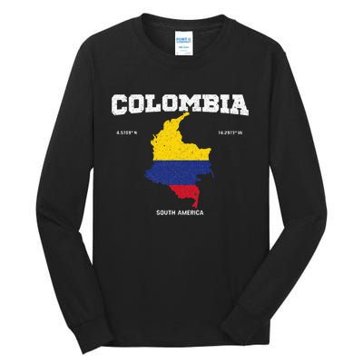 Vintage Colombian Flag Colombia Coordinates Tall Long Sleeve T-Shirt