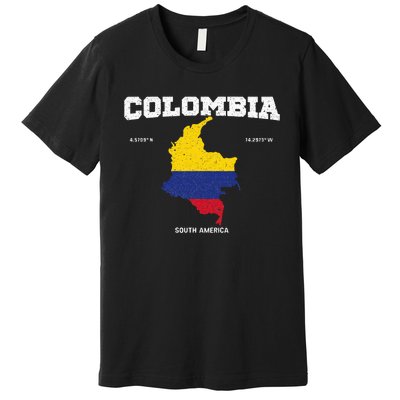 Vintage Colombian Flag Colombia Coordinates Premium T-Shirt