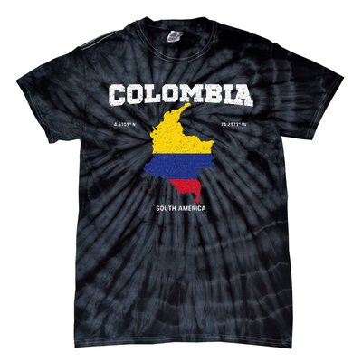 Vintage Colombian Flag Colombia Coordinates Tie-Dye T-Shirt