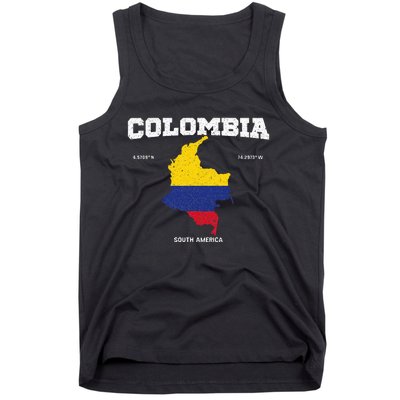 Vintage Colombian Flag Colombia Coordinates Tank Top